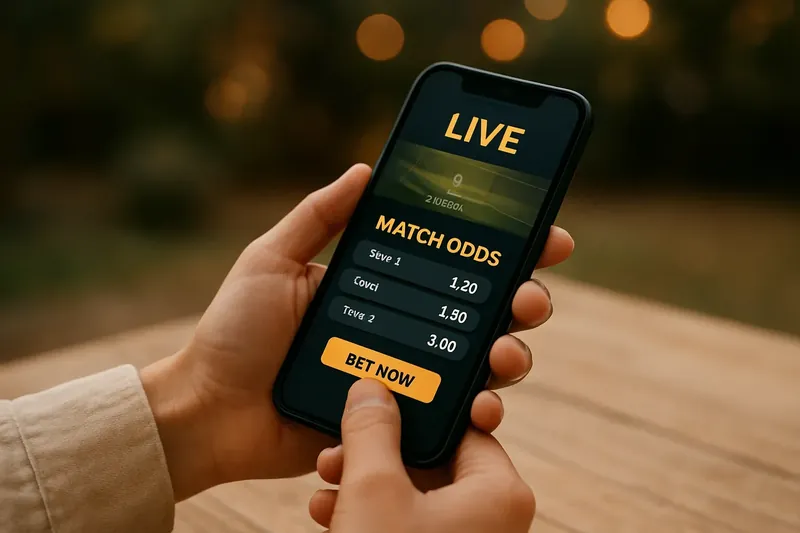 Hands holding smartphone with mobile casino interface and live match odds